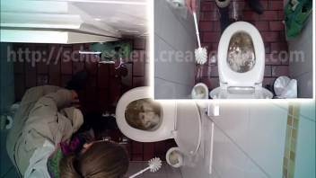 Secret camera in the bathroom with a defecating woman
