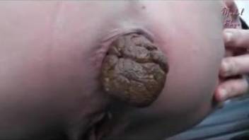 Female defecating while protruding her buttocks through the car window